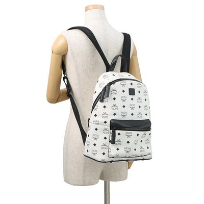 MCM Visetos Stark Rucksack Leder MMKCSVE02WT001 Weiß Schwarz B25 × H32,5 × T1