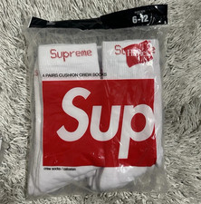 Supreme Hanes Crew Socks White 4 Pack Size 6-12 Cotton Comfort Everyday Wear