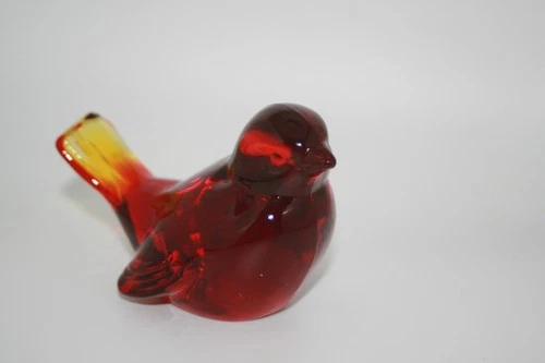 Fenton Art Glass Red Amberina Cardinal Bird Figurine Songbird Sparrow Logo Stamp