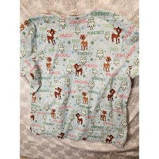 Rudolph Reindeer Christmas Holiday Scrub Top Friendly Hello Print L
