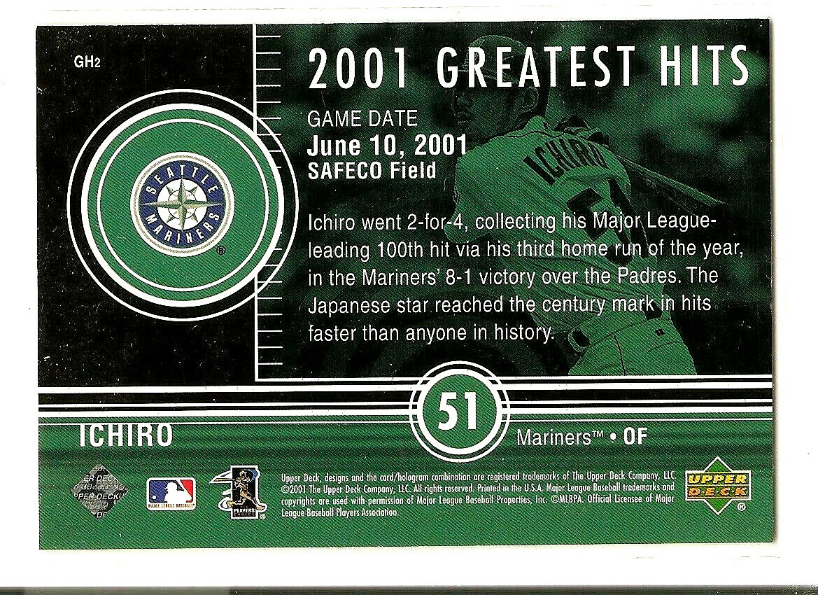 Ichiro 2002 Upper Deck 2001 Greatest Hits GH2 Seattle Mariners NM/MT