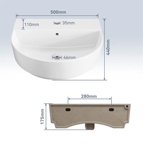 Klein Mini Kleines Waschbecken Gäste WC, Handwaschbecken U-förmig 50x44x17.5CM - Bild 6 von 12