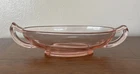 Unique Vintage Pink Depression 7" Oval Handled Dish Glass Bowl