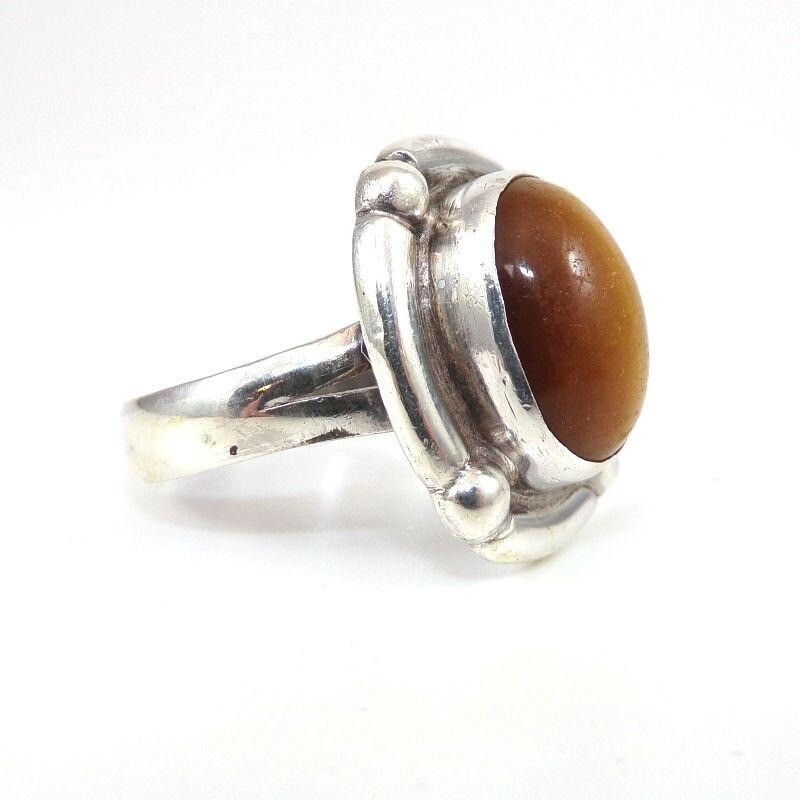 Sterling Silver Tigers Eye Bead Ball Split Band R… - image 2