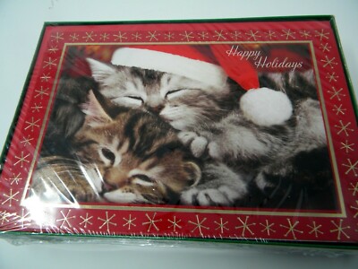 Kittens Cats Cuddling Christmas Cards Foil 18cnt