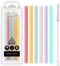 New Mio Food Grade Silicone Straw Reusable Straws 6 Pack W/ Straw Cleaner