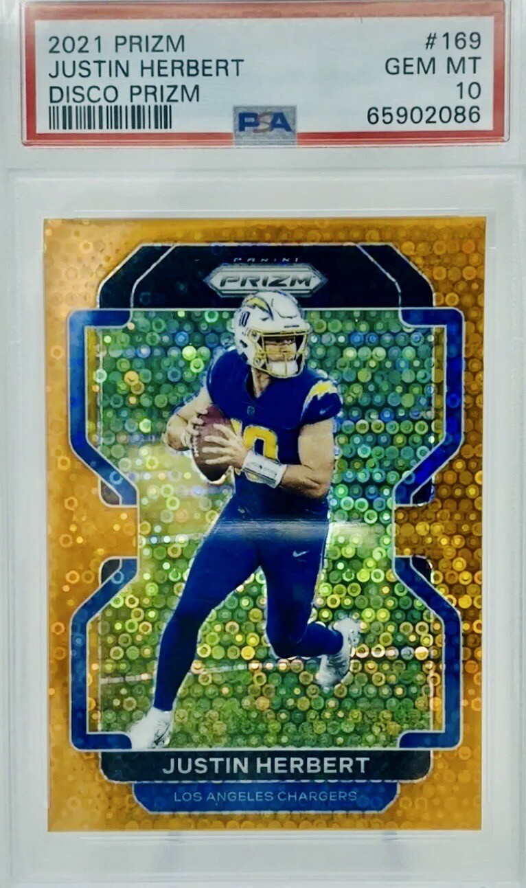 2021 JUSTIN HERBERT L.A. Chargers NFL PANINI DISCO PRIZM #169 PSA 10 Gem Mint