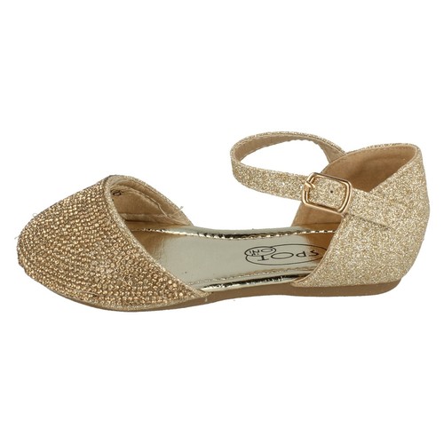 Ragazze Spot On Piatto Brillantini Strass Oro Rosa Fibbia Cinturino Festa Scarpe - Foto 3 di 21