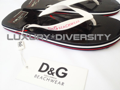 D&G DOLCE & GABBANA BEACHWEAR Zehentrenner Badelatschen Black White Gr. 44