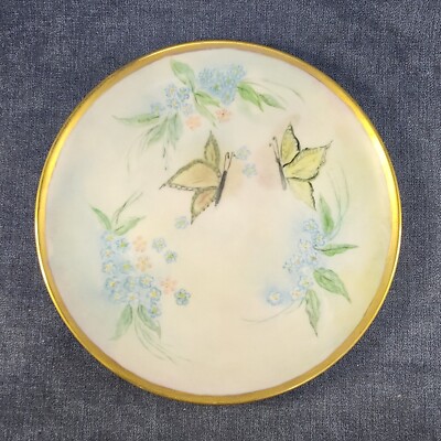 Hand Painted Forget-Me-Nots & Butterflys Plate signed Florence Ritterbusch u-10G