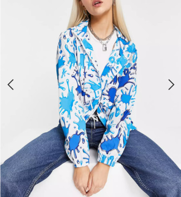 LOVE MOSCHINO Allover Splash Print Hooded Jacket In White Size 2