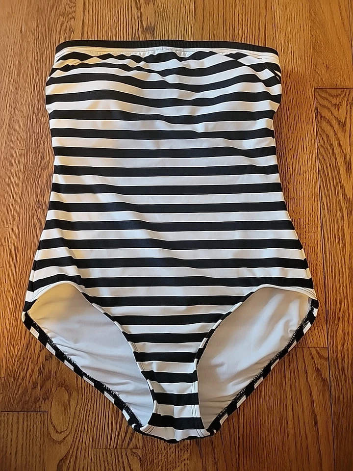 Traje de baño KATE SPADE NY de una pieza a rayas sin tirantes negro/blanco para mujer talla S  Foto 2 de 4