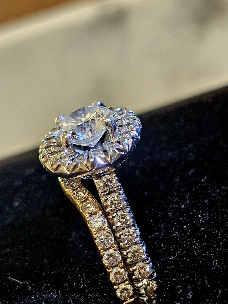 AGS CERTIFIED/Accredited - 18k White Gold Engagement Band + 14K Yellow Gold...  View 6