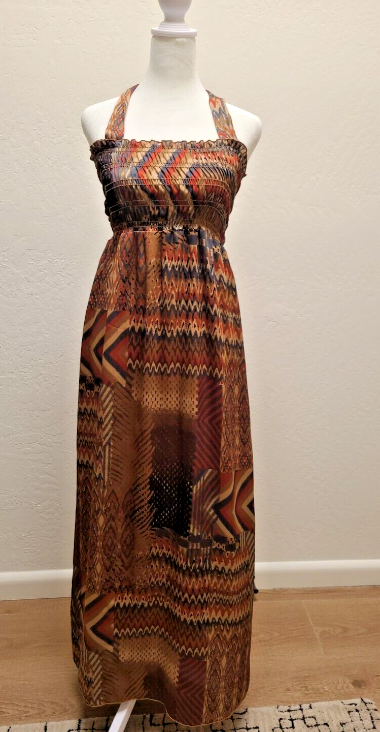 Just Ginger Halter Dress Size Small Tie-Neck All Over Patchwork Design Boho