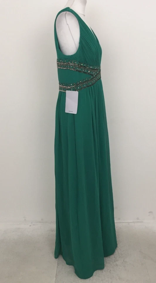 JS Collections Women's Maxi Dress Size 18 Green Plunge V-Neck Beaded Zip New F1 - Image 4 of 4