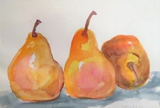Fresh pears fruit still life 9x12 watercolor painting art Delilah