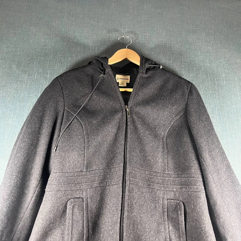 Chaqueta para mujer St John's Bay talla L negra de lana forrada de lana con bolsillo con capucha cremallera completa Foto 4 de 4