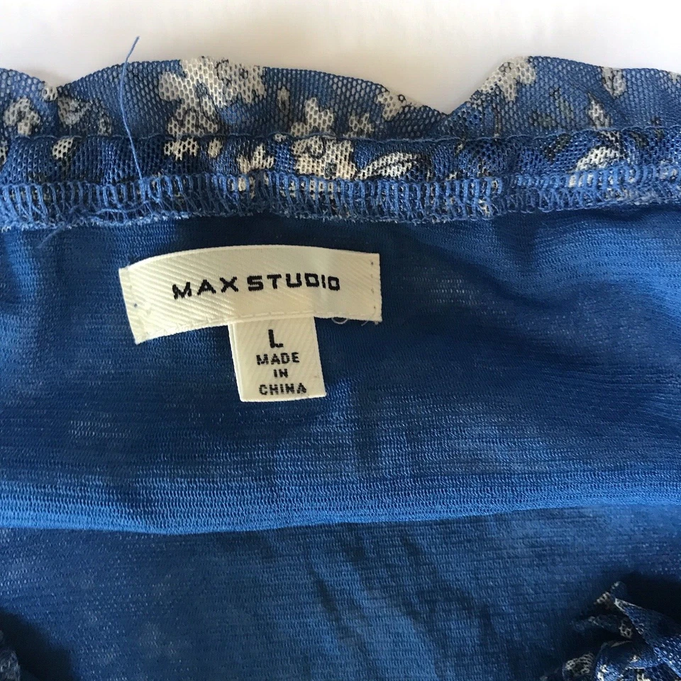 Y2K Sheer Mesh Top Large Peplum Floral Fairy Grunge Cottage Blue Max Studio Tank - Image 3 of 4