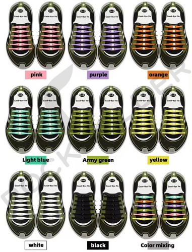 Coloured Rubber Silicone Easy No Tie Shoelaces Adult & Child Trainer Shoe Laces - Picture 15 of 21