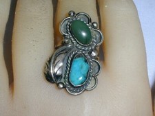 STUNNING NAVAJO TURQUOISE BLUE  GREEN RING- SIZE 5 