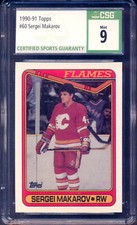 1990-91 TOPPS HOCKEY NHL #60 Sergei Makarov Rookie CSG 9 MINT Flames Ussr RC