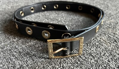 Bebe Women s Black And Gold 100% Synthetic Leather Buckle Belt - Size: 2X