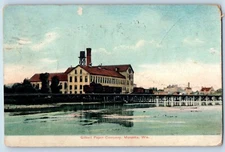 Menasha Wisconsin WI Postcard Gilbert Paper Company Building Bridge 1907 Antique