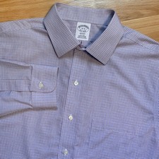 Brooks Brothers Men s 16-35 Blue Check Dress Shirt Regent Non Iron Supima Cotton