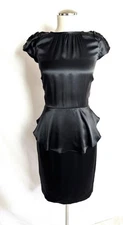 RED VALENTINO Size 42 (M) Black Silk Peplum Puff Cap Sleeve Strappy Back Dress M
