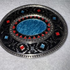 Men Women Silver Metal Buckle Ethnic Aztec Oval Turquoise Trendy Western Fashion