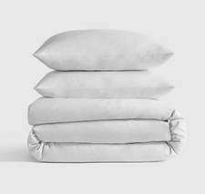 NWOT Quince King Cal King Duvet Cover Set 2 Shams Organic Cotton Percale Lt Grey