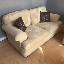 Beige 2-Seater Sofa 100% Cotton Geometric With Cushions 110x80x90cm