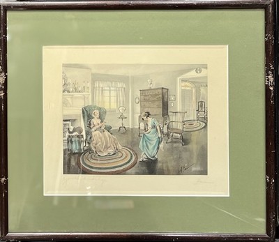 Vintage M. Farini Art Print ''Youth and Age'' Framed Colonial Scene Signed