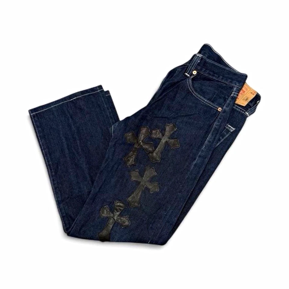 Mens Levi's 505 Distressed Fair Straight Leg Blue Denim Jeans W32 L30, photo 1 of 5