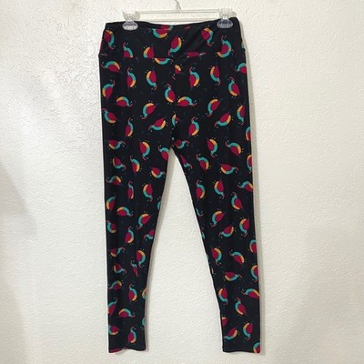 LuLaRoe Tall & Curvy Leggings Black Bird Quail Print Colorful TC High Waisted