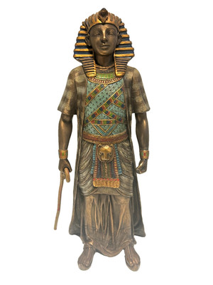 Ägyptischer Pharao Tutanchamun Statue schwer Kaltguss Bronze Harz Höhe 23 cm