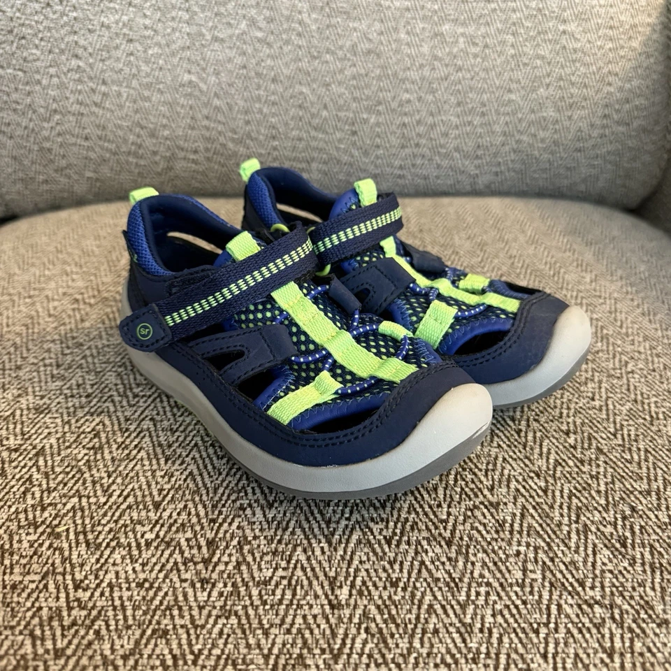 Stride Rite SRT Wade Boys 8 Toddler Washable Water Shoes Sandals Navy Neon Green - Image 3 of 4