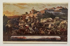 Westward Ho Leutze Pioneer Train Rocky Mountains Bierstadt Golden Gate postcard