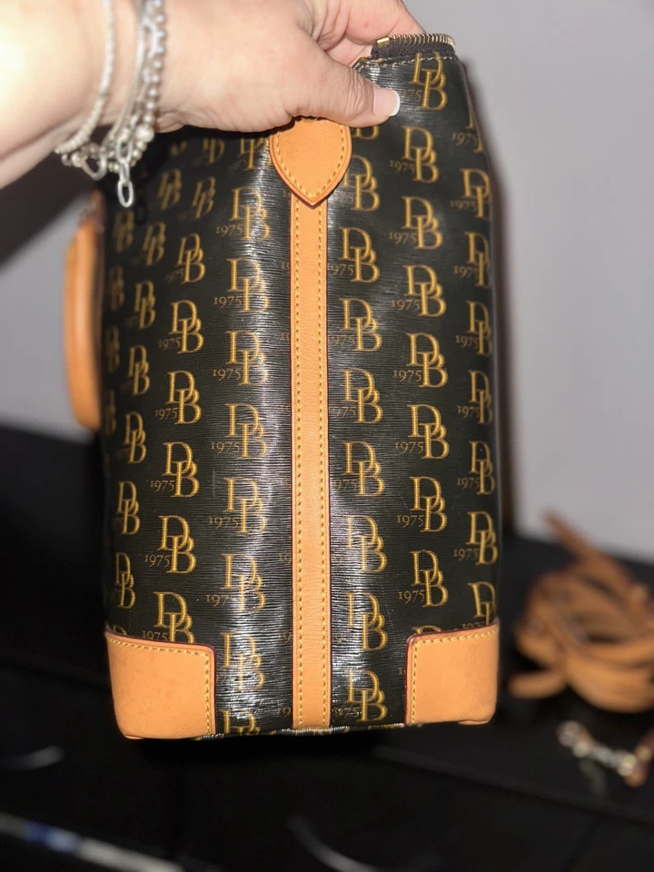 Dooney Bourke Brown DB Logo 1975 Monogram & Florentine Leather Vanessa Tote Bag - Image 3 of 4