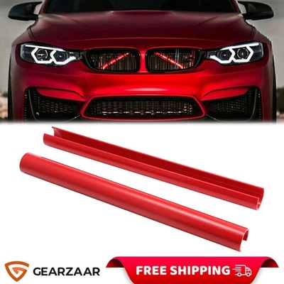 GEARZAAR 2X Grill Bar V Brace For BMW F20 F30 1 2 3 4 Series Grille Trim Strip Cover Red
