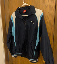Puma Full Zip Windbreaker Jacket Navy/Sky Blue/White-Boys XL