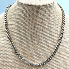 Vintage Silver Tone Cuban Link Chain Necklace Adjustable Lobster Clasp Retro Y2K