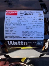 Dayton Wattrimmer 4M043 Direct Drive Blower Motor 1/4 HP 1075 RPM 3 Sp 115V 60Hz