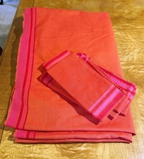 BEAUTIFUL RED WITH PINK WOVEN LINEN TABLECLOTH WITH 8 NAPKINS