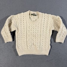 VTG CARRAIG DONN Sweater Merino Wool Cream Pullover Baby Child XS Cable Knit