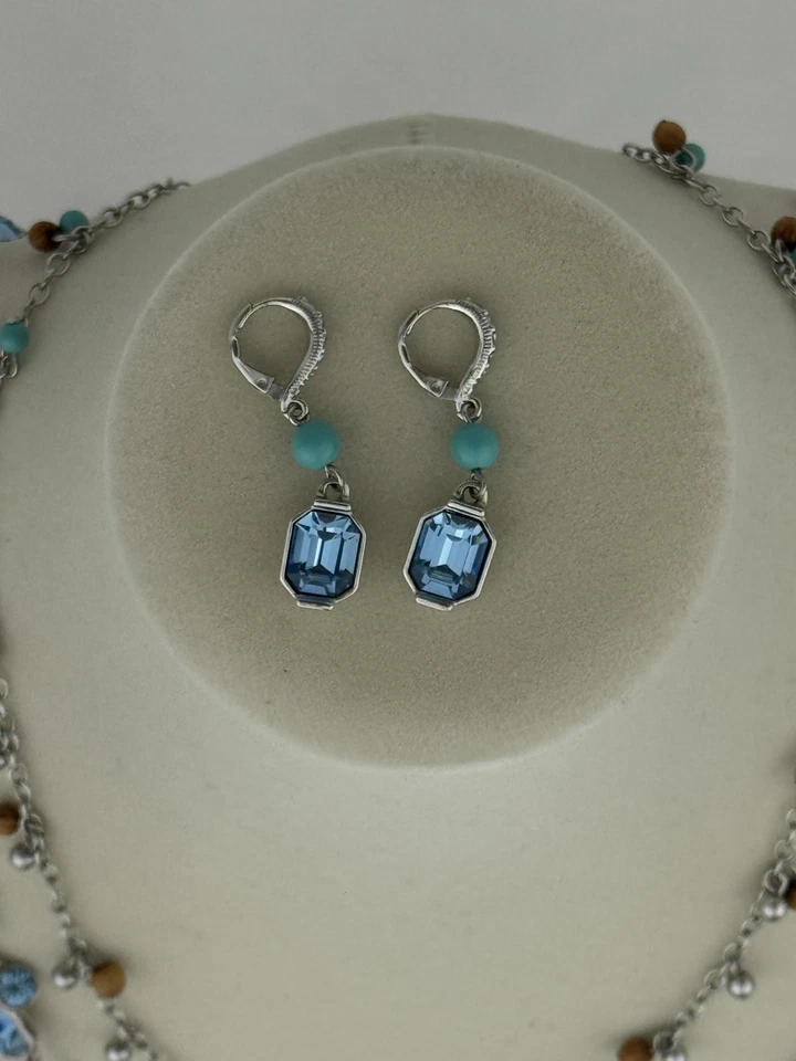 Conjunto de Pendientes Collar Givenchy Tono Plata Cuentas Cristal Gota Joyería Firmada Foto 2 de 4