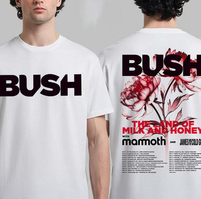 BUSH グラフィック Tシャツ ホワイト Bush North America Spring Tour 2026 Dates Double-Sided T-Shirt | eBay