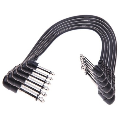 Perfektion 1/4'' to 1/4'' TS Right-Angle 1' ft Patch Cables, Black, 6-Pack