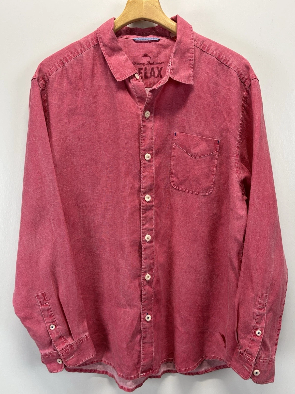 Tommy Bahama 100% Linen Shirt Sz X-Large Mens Pink Beach Button Up