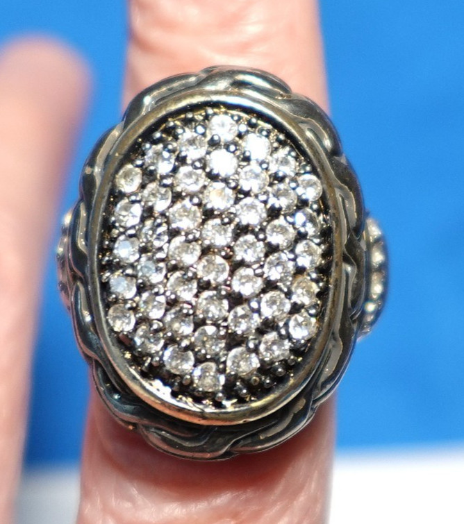 DRAMATIC STERLING SILVER CLEAR STONE RING WELL MA… - image 2